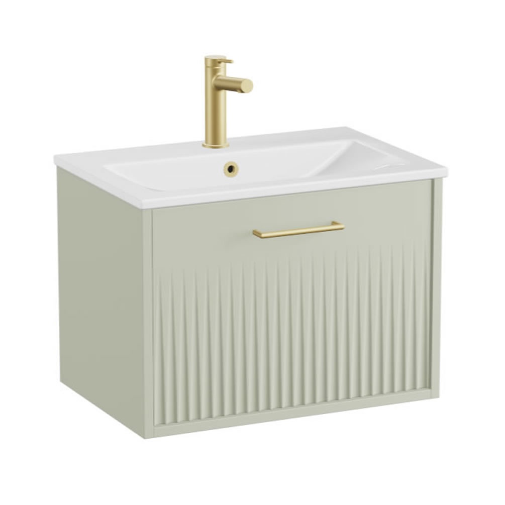 Vado Safari Fluted 600mm Sage Green Wall Hung Vanity Unit & Ceramic Basin